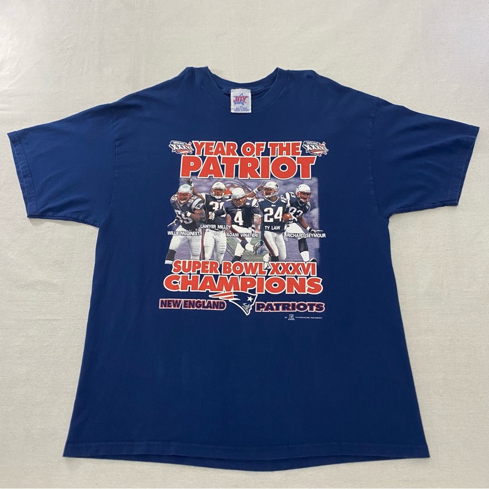 Vintage 2002 New England Patriots Super Bowl Year Of Blue Joy Shirt Y2K Men's XL